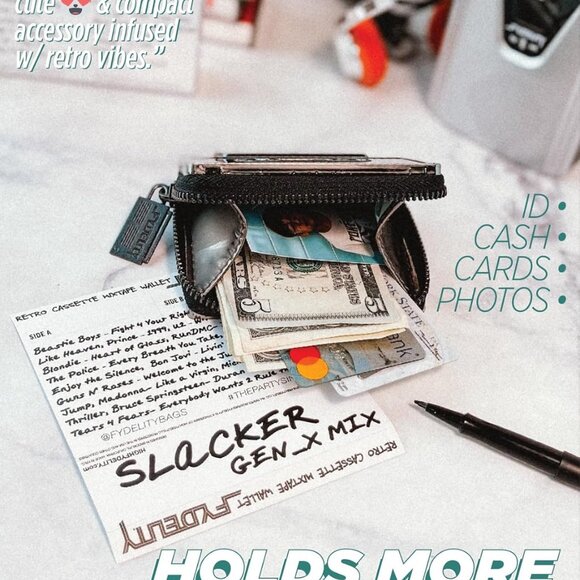 Retro Cassette Wallet Women Compact Vegan Leather Vintage 80s 90s Style - Picture 3 of 6